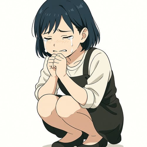 しゃがみ込んで泣いているキャラクター