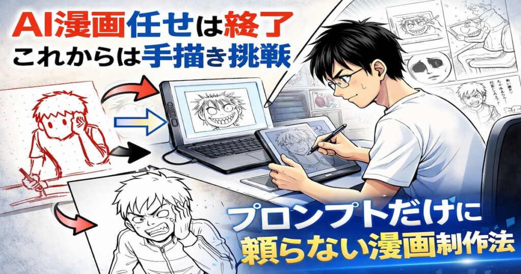 AIと手描きを併用して漫画を制作する方法を解説した記事のアイキャッチ画像