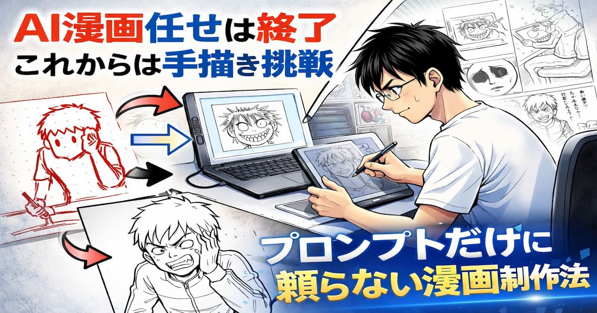 AIと手描きを併用して漫画を制作する方法を解説した記事のアイキャッチ画像