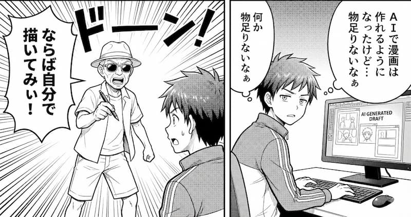 AIと手描きを併用して漫画を制作する工程を表したアイキャッチ画像